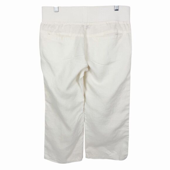 Allen Allen White Linen Straight Leg Mid Rise Pull On Capri Crop Pants Small - Picture 2 of 9